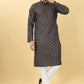 Black Cotton Printed Men's Kurta - Mahotsav