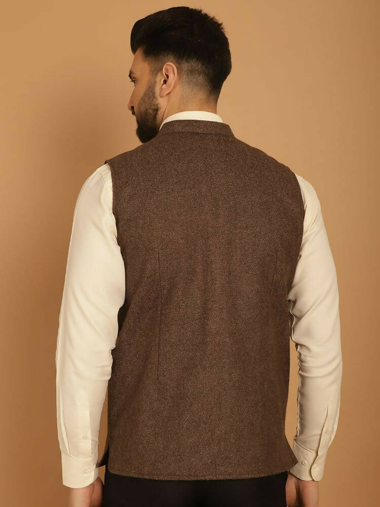 Even Apparels Pure Wool Nehru Jacket - Brown | Swadesiicart