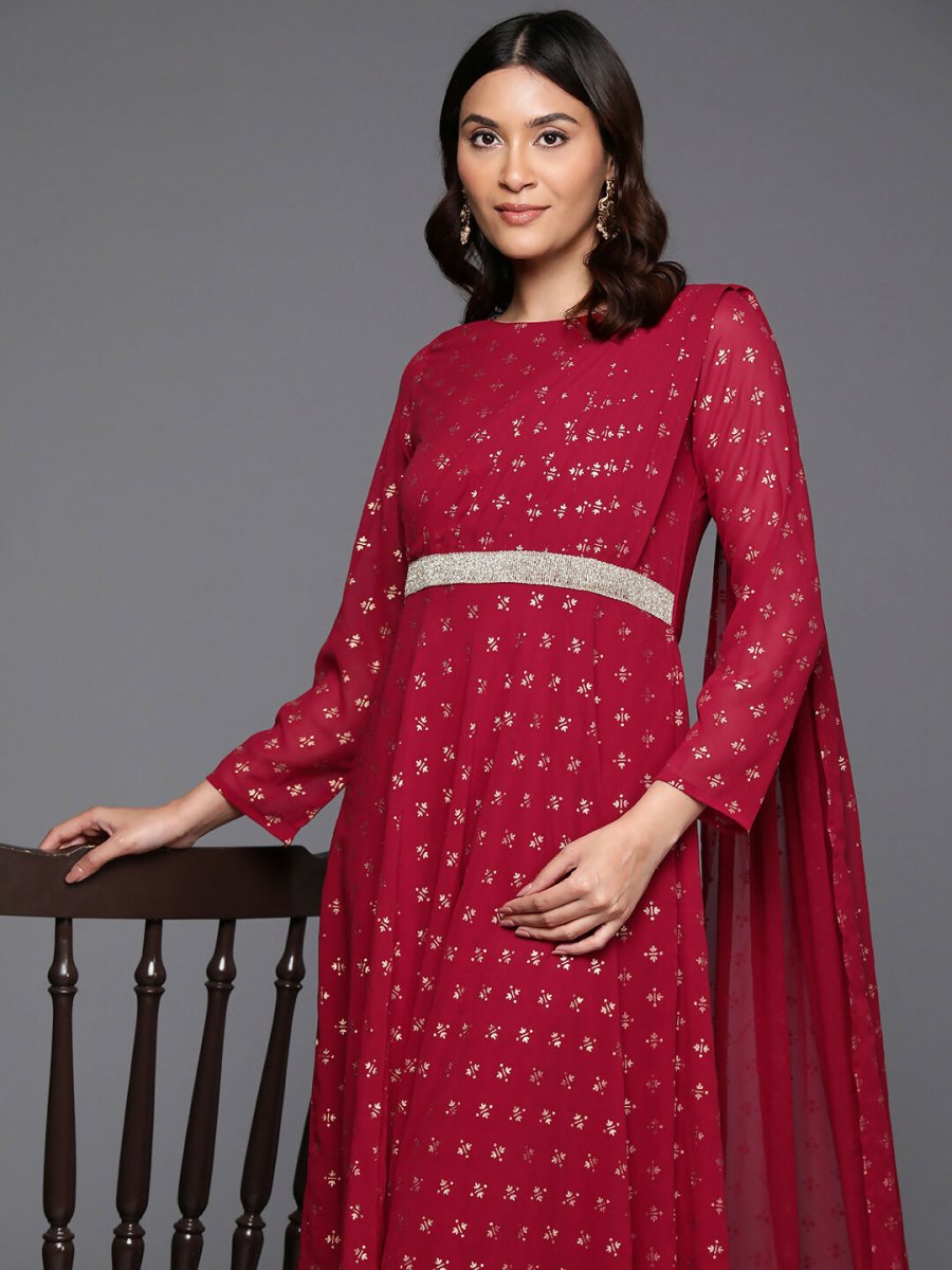 Ahalyaa Women's Traditional wear Ethnic Dress - Maroon | Swadesiicart