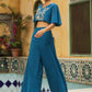 Janasya Teal Blue Georgette Yoke Embroidery Co-Ords - Swadesiicart