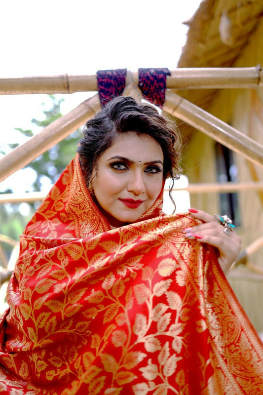 Partywear Designer Keshri Banarasi Silk Fancy Saree - Starwalk | Swadesiicart