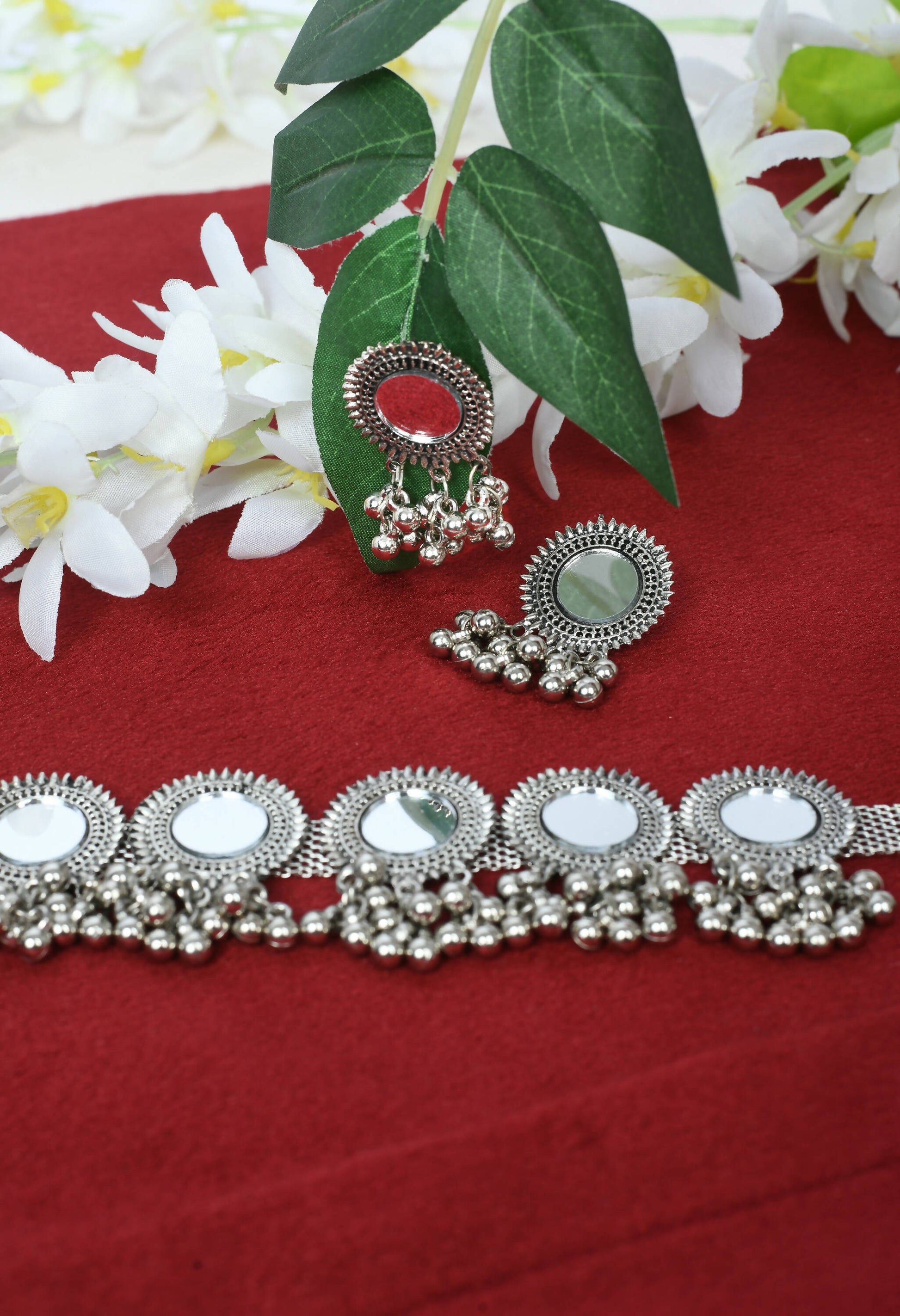 Mominos Fashion Johar Kamal Silver-Plated Brass Finish Mirror Work Women Choker | Swadesiicart