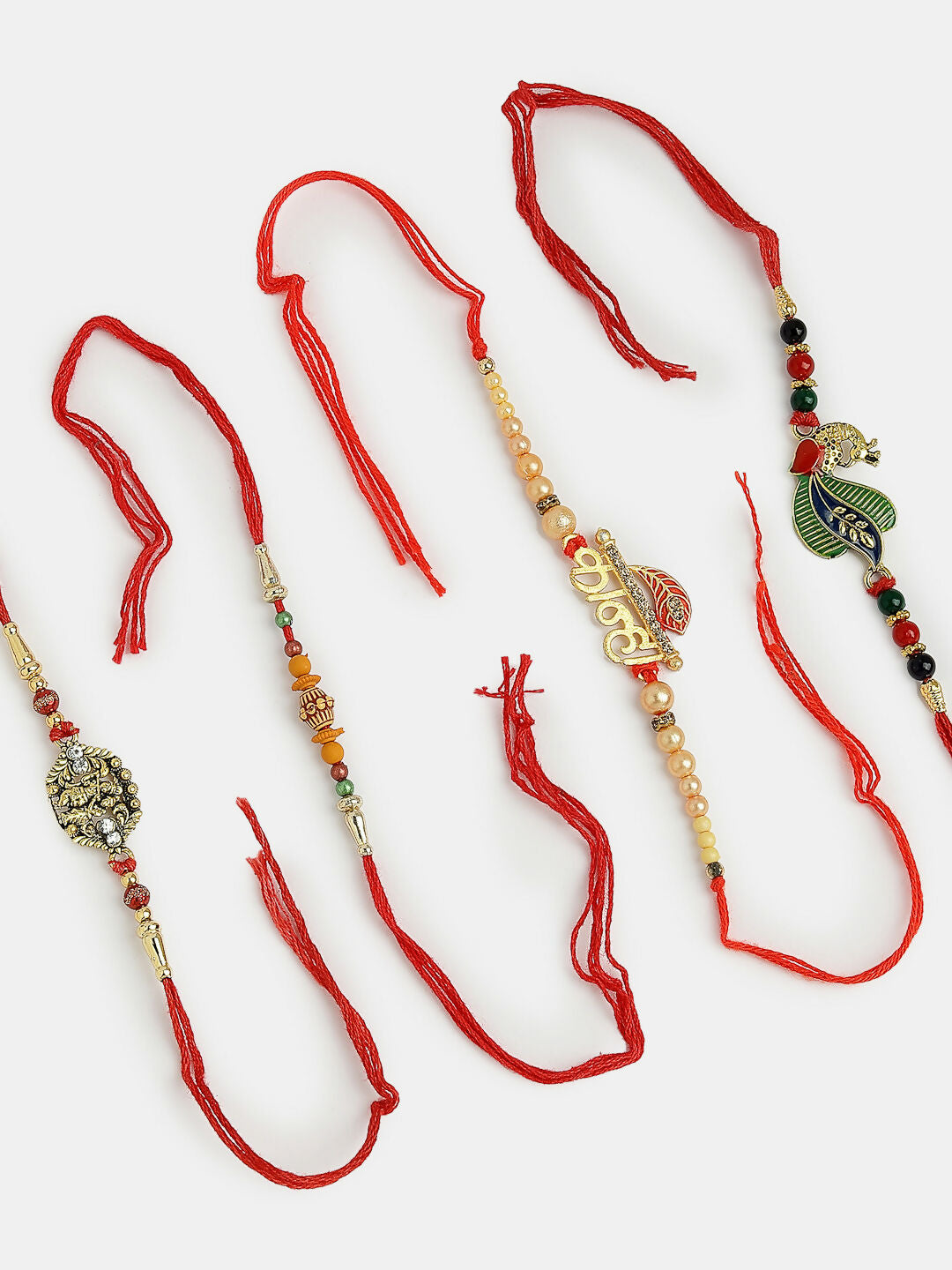 NVR Men Set of 4 Multicolor Radha Krishna & Peacock Design Rakhi With Roli Chawal | Swadesiicart
