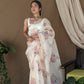 Vamsee Khadi Khatali Cream Khadi Organza Saree - Swadesiicart