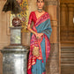Midnight Blue Banarasi Weaving, Ultra Aqua Finish, Zari Work Banarasi Silk Saree - Rath Kunti - Swadesiicart