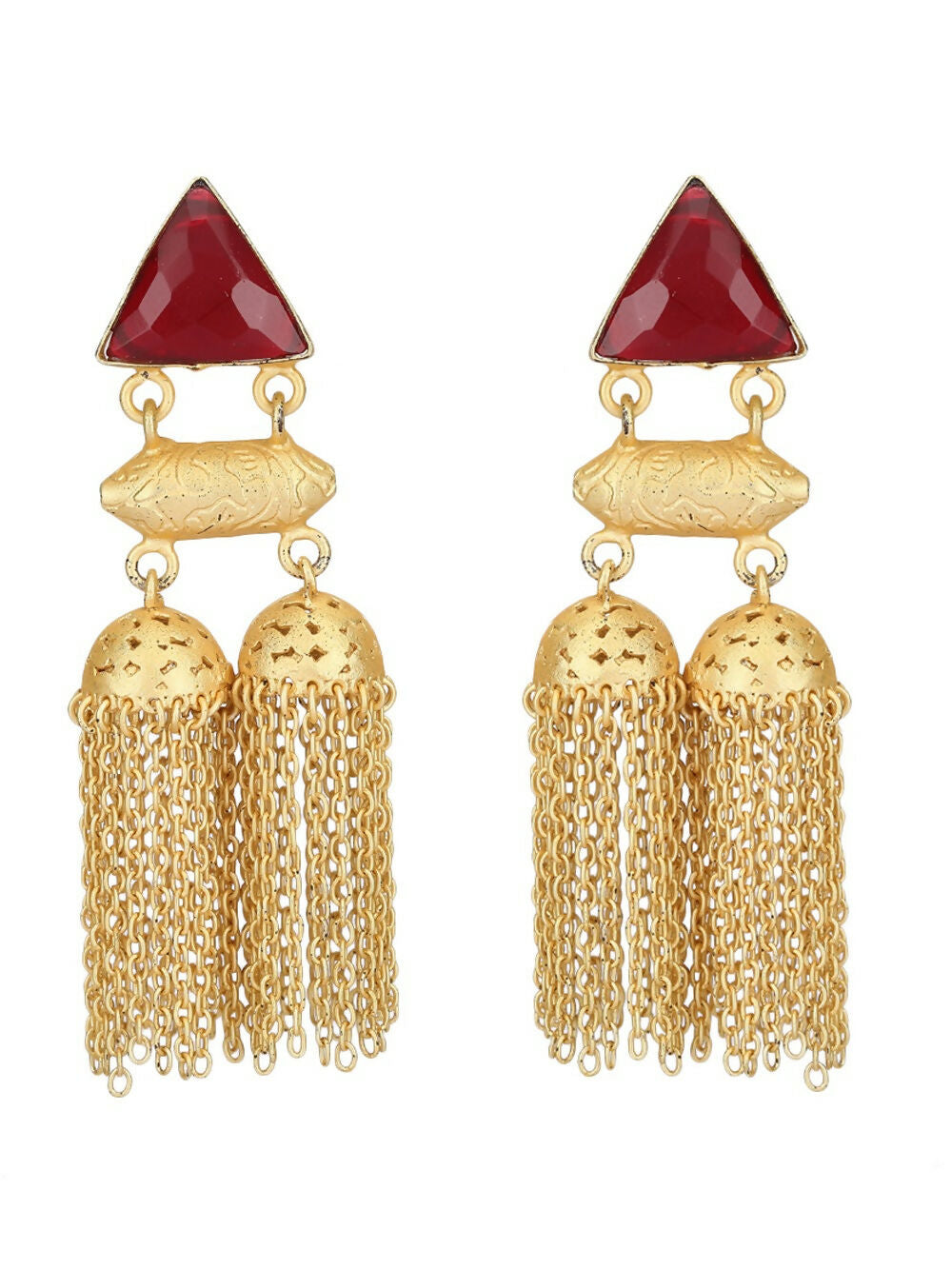 Joban Fashion Women Red Stone Matte Gold Jhumka | Swadesiicart