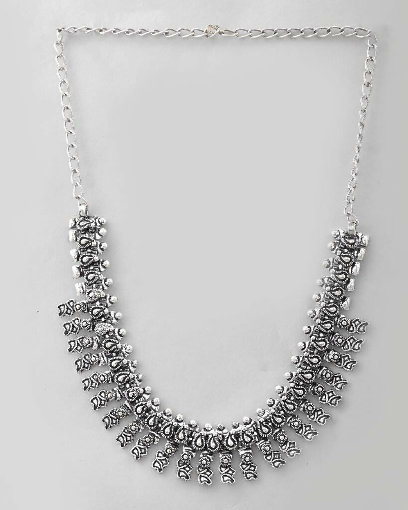 VOJ Silver-Toned Silver-Plated Oxidized Necklace | Swadesiicart
