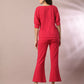 Myshka Women's Pink Solid Boat Neck Party Top With Trousers Co-ord set - Swadesiicart