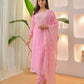 The52 Pink Women's Beautiful Chikankari Work Chanderi Fabric Straight Kurta Pant and Dupatta Set - Swadesiicart