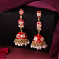 NVR Women Gold-Polished Red Kundan Jhumkas Earrings | Swadesiicart