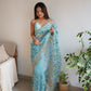 Vamsee Pushpa Sky Organza Saree - Swadesiicart