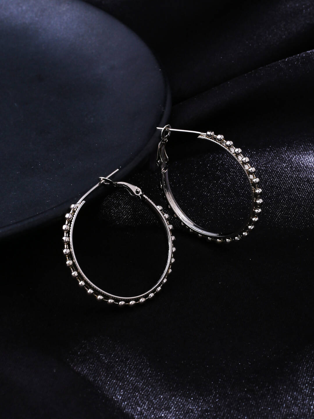 NVR Women Silver Toned Beaded Circular Earrings | Swadesiicart