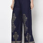 Aniyah Rayon Navy Blue Color Gold Print Flared Slip-On Palazzo (AN-193K)