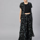 Ahalyaa Black Georgette Crepe Printed Top Palazzo Set With Jacket | Swadesiicart