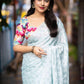 Blue Poly Crepe Ethnic Motifs Saree with Unstitched Blouse - Hiral Fashion | Swadesiicart