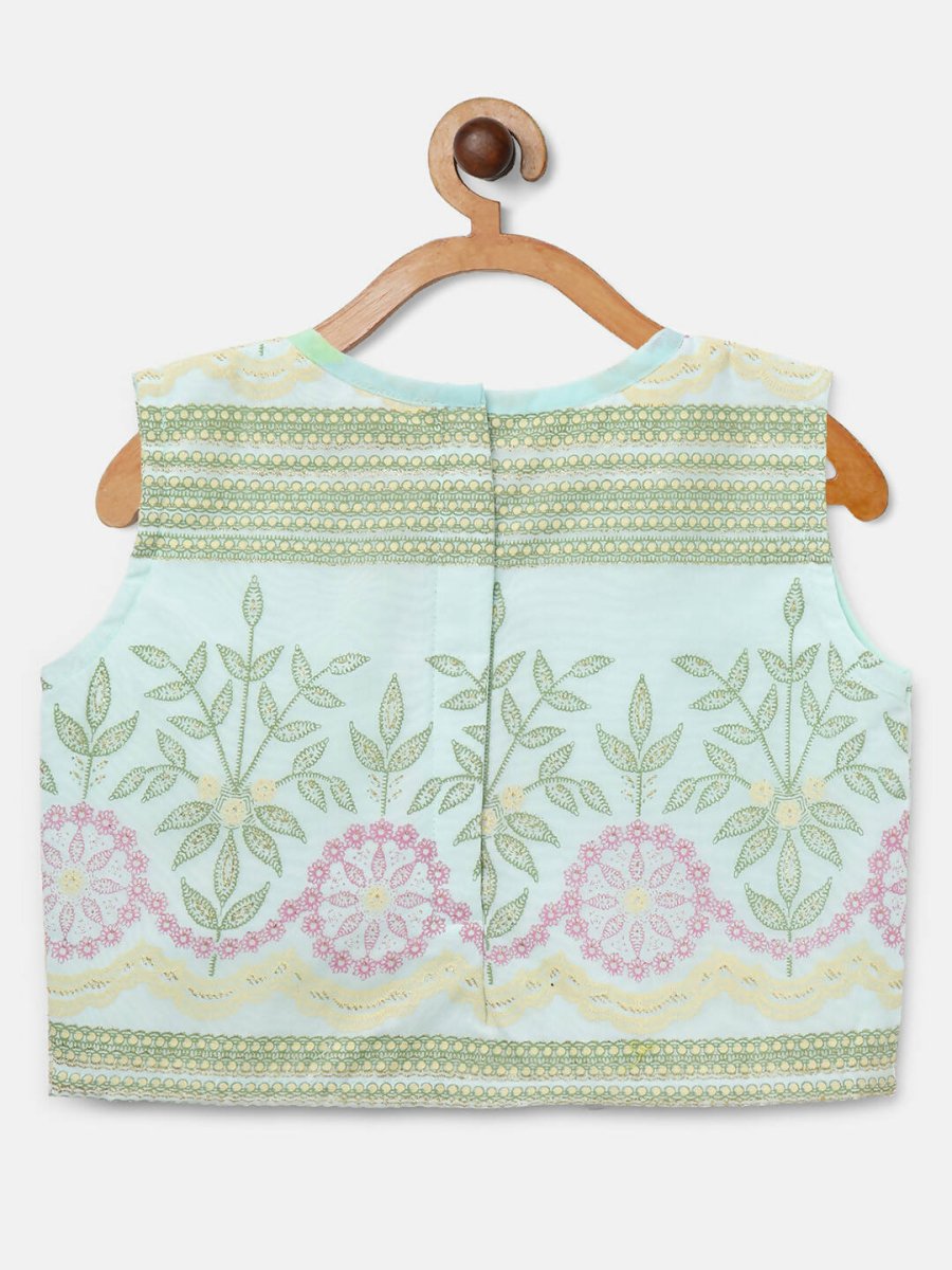 Ahalyaa Aqua Blue Organza Printed Lehenga Choli For Kids For Girls | Swadesiicart