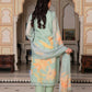 Vaasva Women Teal Green Tabby Slik Print & Embroidered Kurta, Pant & Dupatta set | Swadesiicart