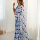 Blue Chinon Designer Digital Printed,Mirror Cut Work Saree - Elayna