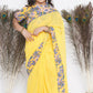 Little Bansi Floral Print Ready To Wear Saree And Floral Blouse - Yellow | Swadesiicart