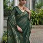 Vishnu Weaves Women's Green Linen Silk Zari Weaving Saree with Blouse - Swadesiicart