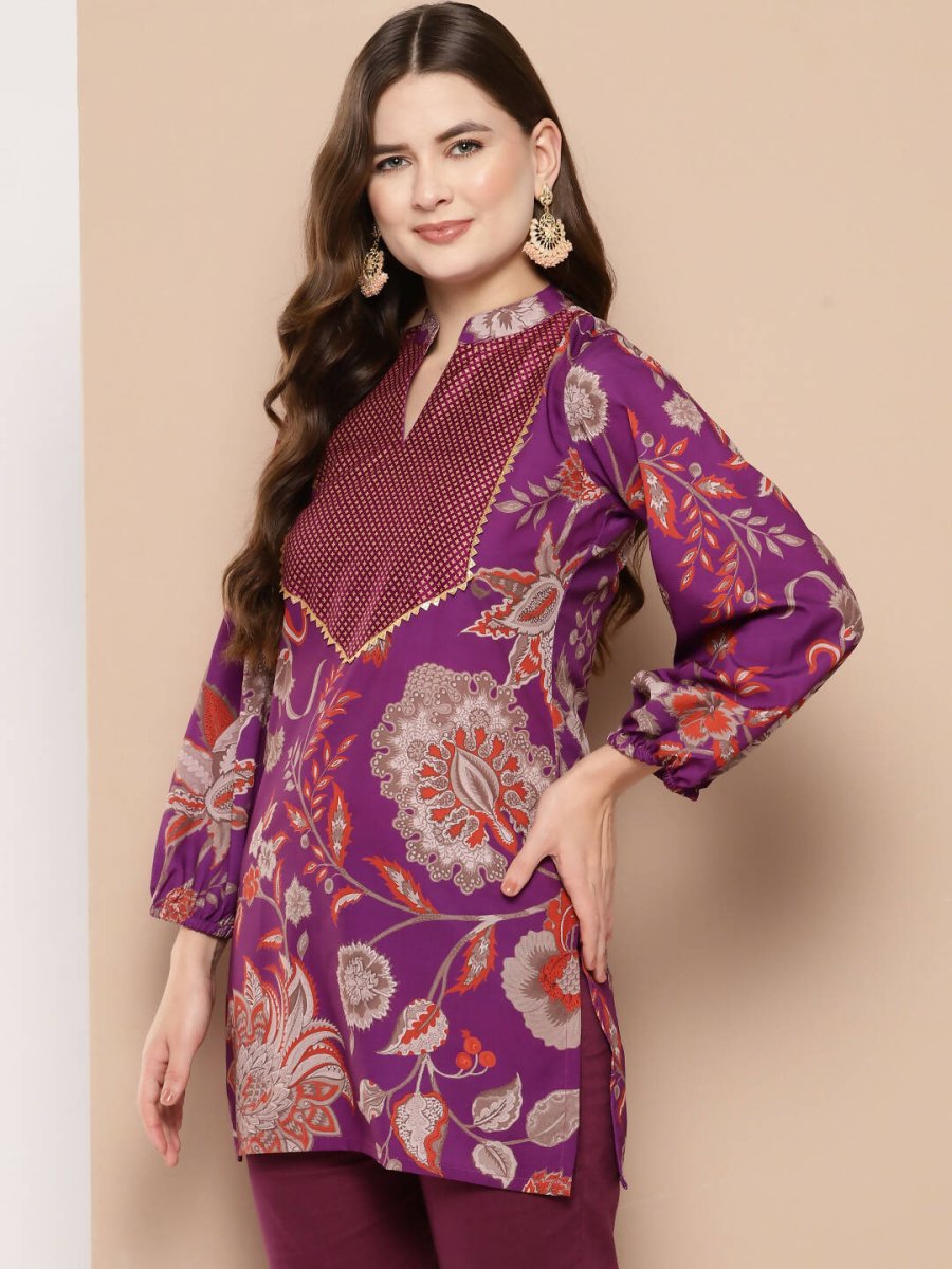 Ahalyaa Women's Traditional wear Tunic - Purple | Swadesiicart