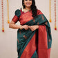 DEIANA'S Beautiful Designer Golden zari Soft Lichi Silk Saree - Teal - Swadesiicart