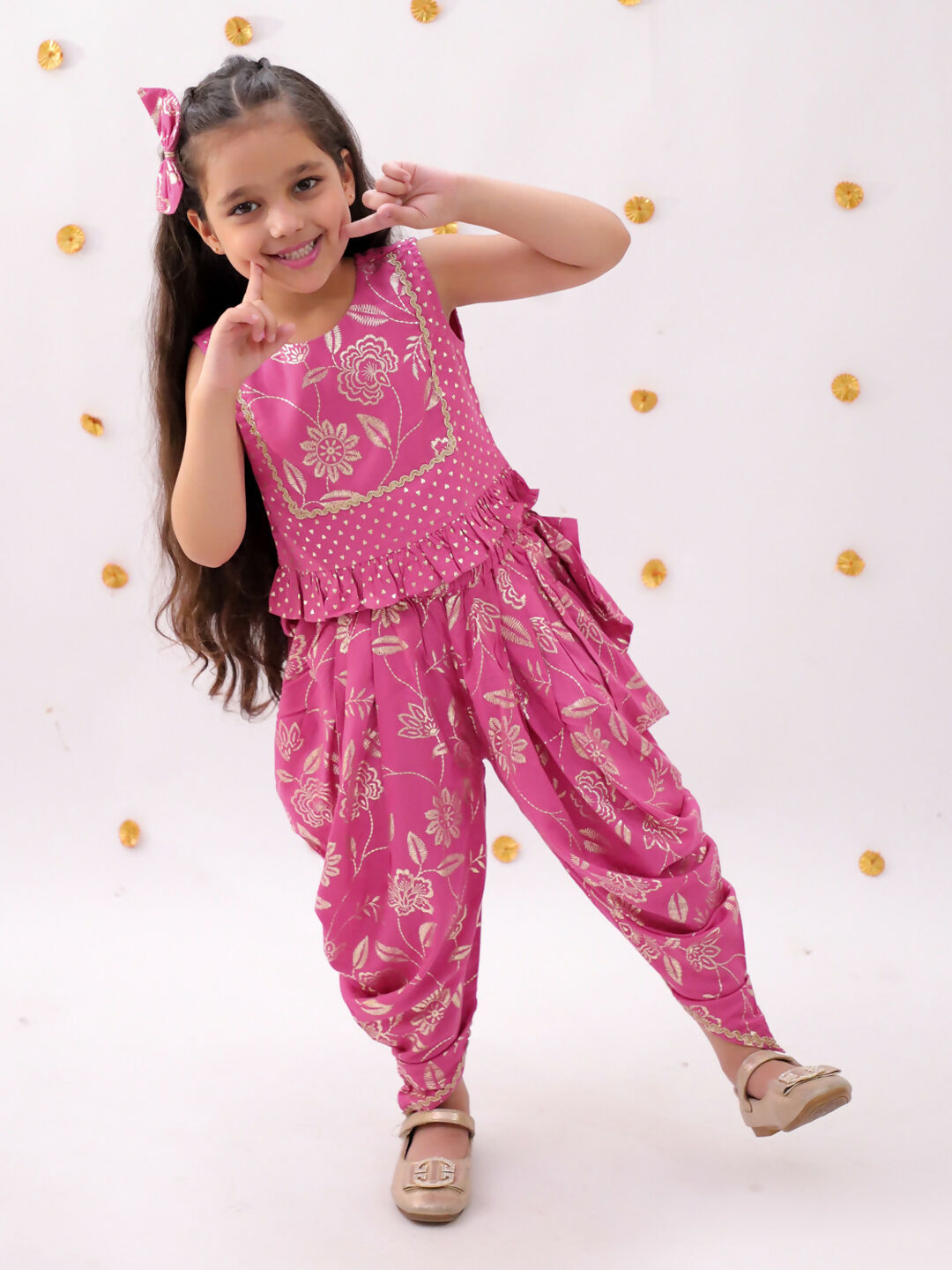 Lil Drama Khilkhilahat Pink Top and Dhoti Set For Girls | Swadesiicart