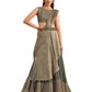 Green Satin Embroidered Ready To Wear Saree With Unstitched Blouse Piece - Nandika | Swadesiicart