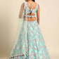 House of Panchhi Turquoise Blue Organza Sequins & Zarkan embroidery Lehenga choli & Dupatta | Swadesiicart