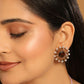 Nuyug 22K Gold Plated Faux Smoky Quartz & White Crystal Studded Contemporary Floral Shaped Studs | Swadesiicart