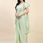 Light Green Silk Satin Sequence Work Ready to Wear Saree with stitched Blouse - Nirvana | Swadesiicart