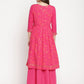 Ahalyaa Dark Pink Crepe Khari Print Dress For Women | Swadesiicart