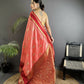 Joban Fashion Salmon Pink Banarasi Soft Silk Woven Saree | Swadesiicart