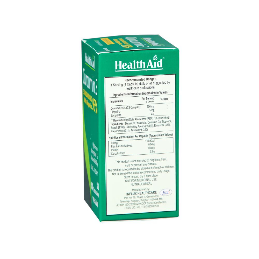 HealthAid Curcumin 3 Standardised with Bioperine 95% Capsules - Swadesiicart