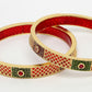 NVR Women's Set Of 2 Gold-Polished Red Kundan Traditional Bangles - Swadesiicart