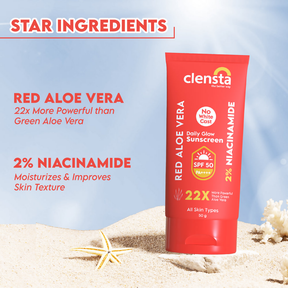 Clensta Red Aloe Vera Daily Glow Sunscreen SPF 50 - Swadesiicart