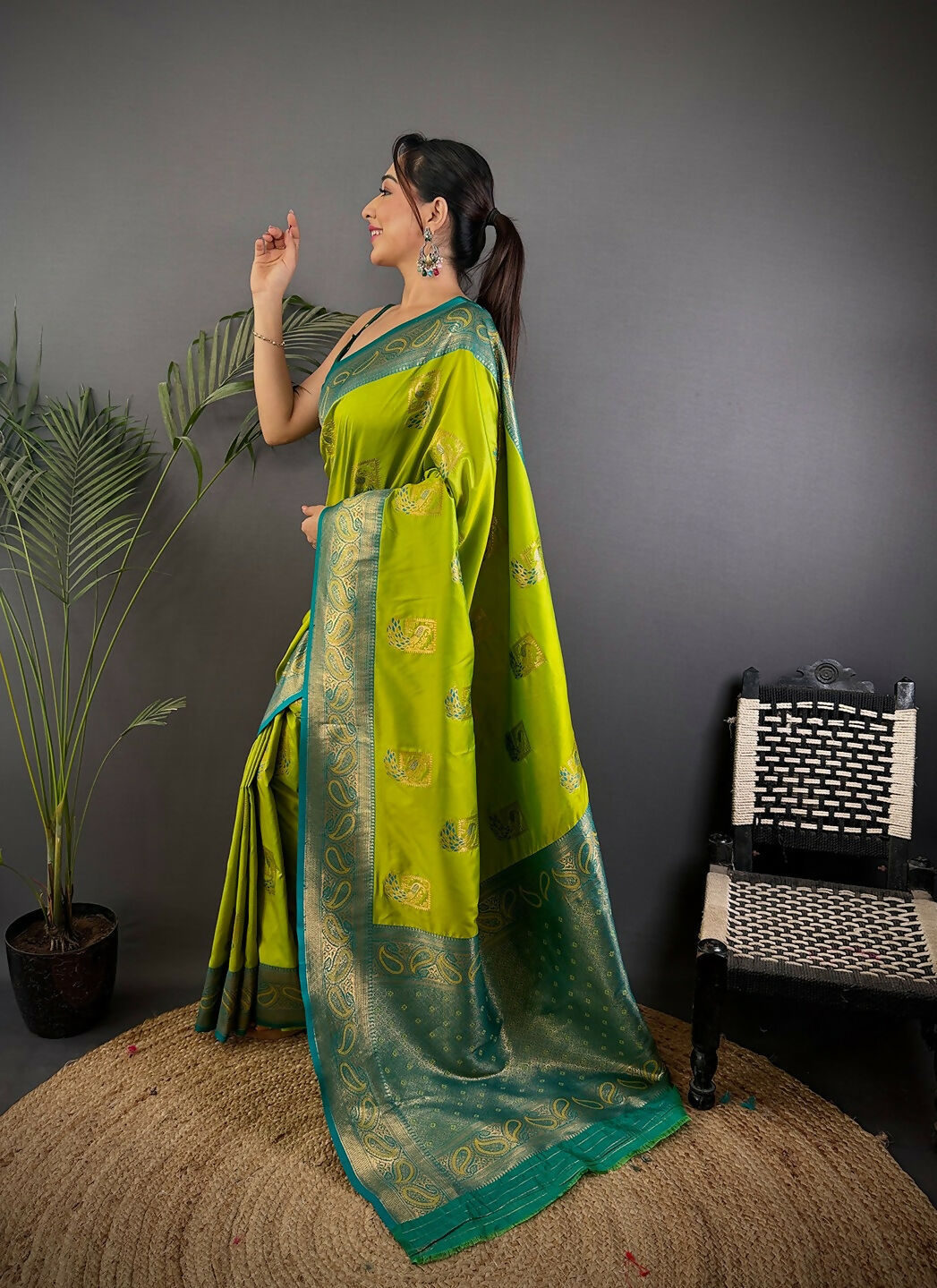 Joban Fashion Teal Peacock Banarasi Silk Sarees | Swadesiicart