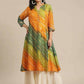 Indian Clothing Varanga Mustard Yellow & Green Bandhani Dyed Anarkali Kurta - Varanga