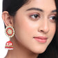 NVR Women Gold-Polished Red Dome Shaped Meenkari Jhumkas Earrings | Swadesiicart
