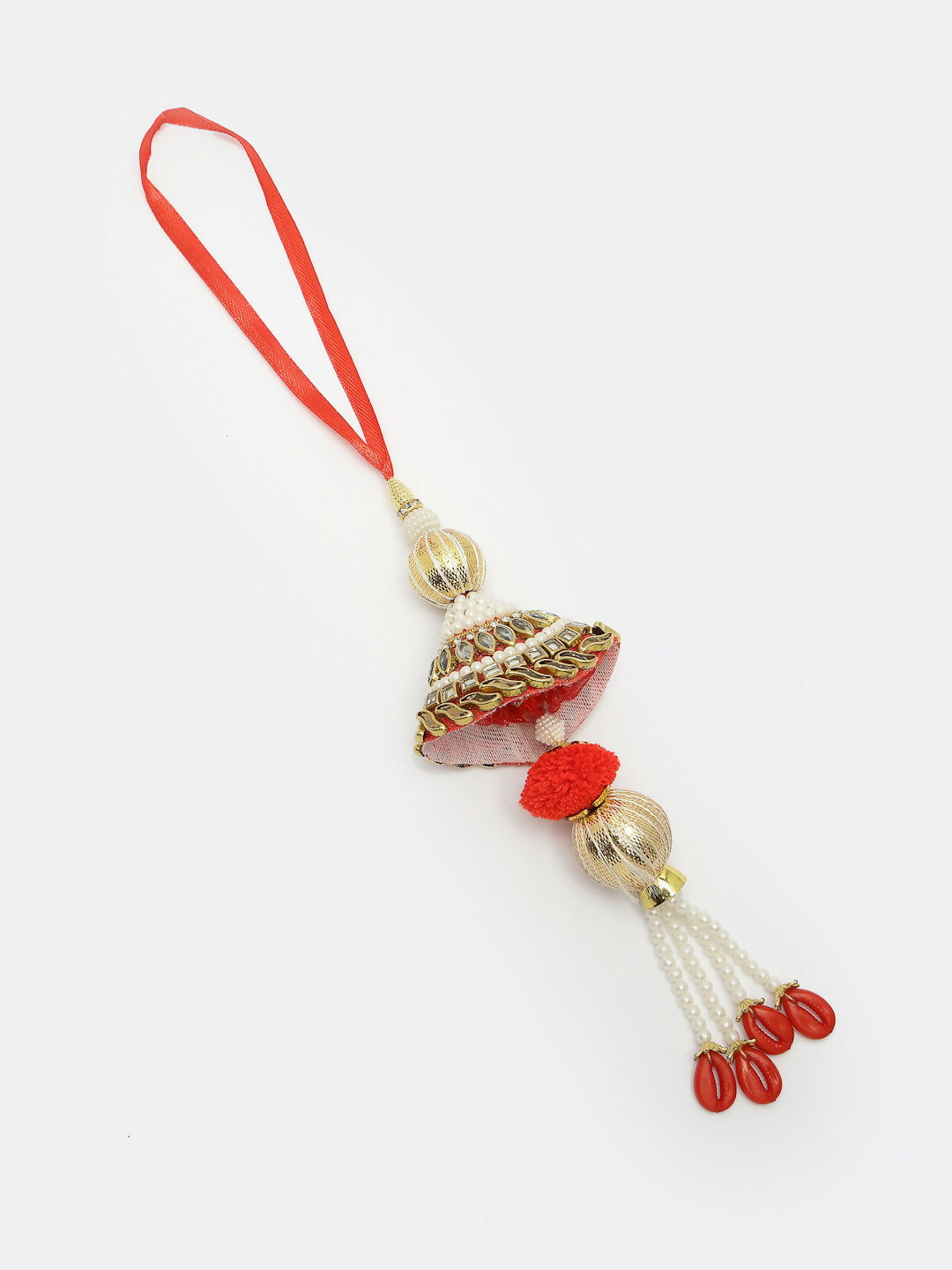 NVR Women & Men Set of 2 Gold & Red Kundan-Studded Bhaiya Bhabhi Rakhi With Roli Chawal | Swadesiicart