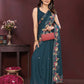 Ai Fashion Teal Soft Star Georgette Embroidery Party Wear Saree