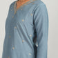 Aavyora Women's Sky Grey Embroidered Kurta Set with Dupatta - Swadesiicart