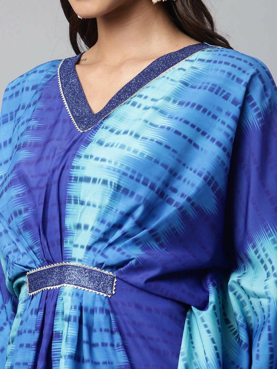 Ahalyaa Women Royal Blue Crepe Digital Printed Kaftan Kurta | Swadesiicart