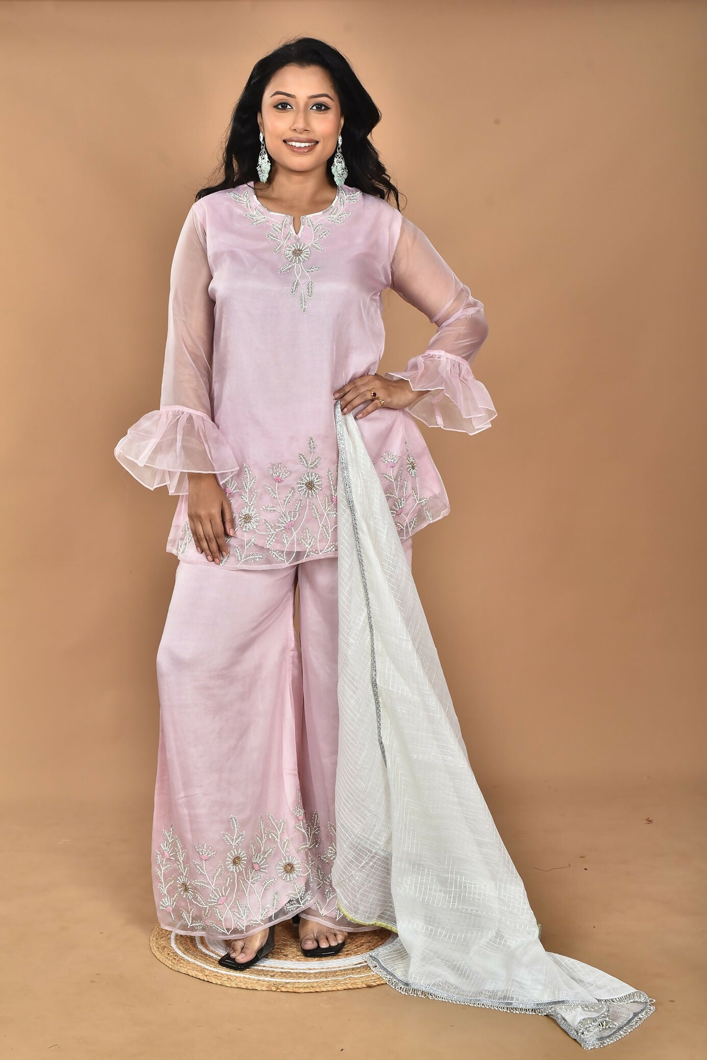 Morchari Women And Hand Embroidery Palazzo Set-Pink - Swadesiicart