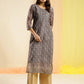 Grey Chinon Digital Printed With Hand Work Kurta - Himanshi - Swadesiicart