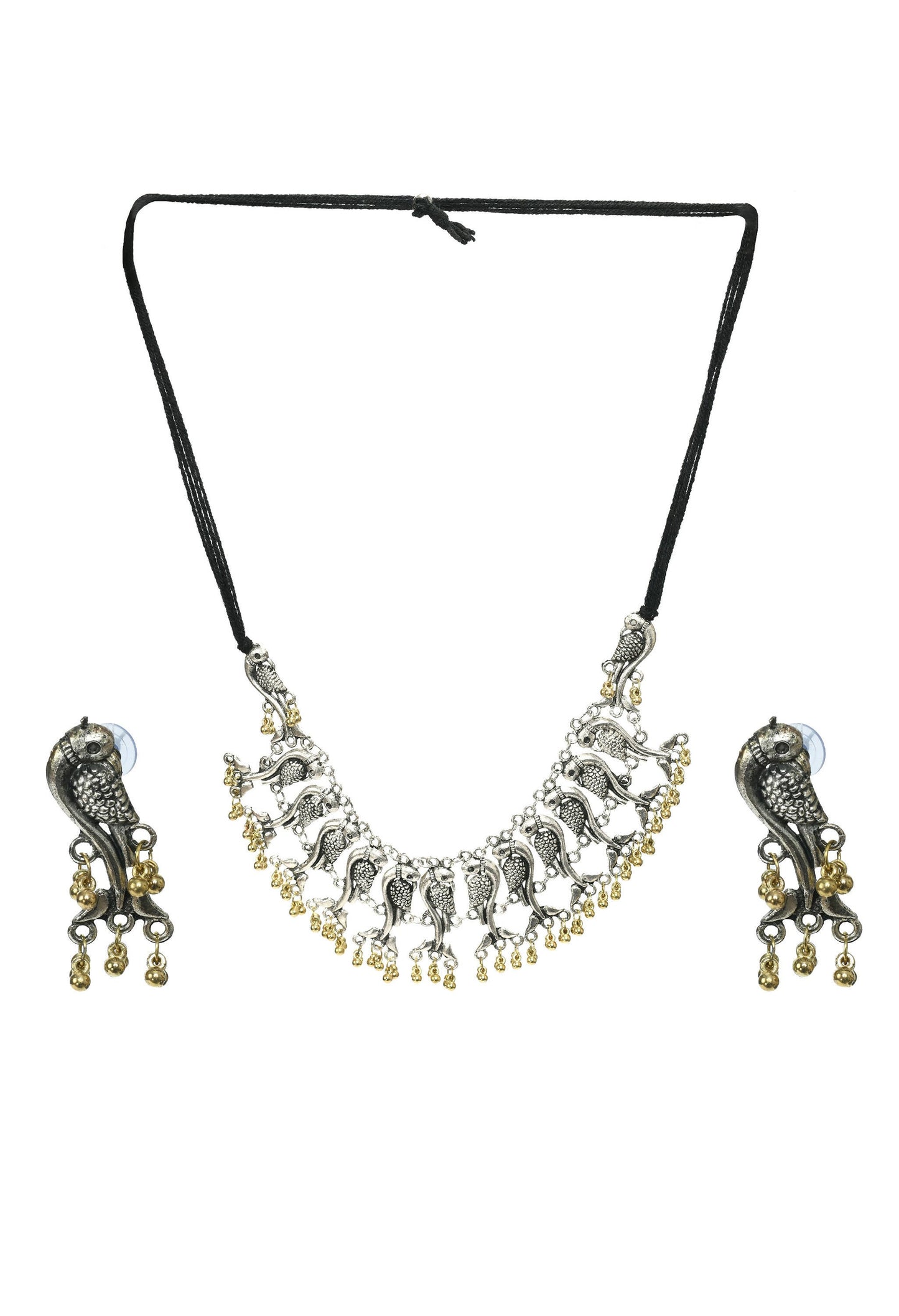 Mominos Fashion Johar Kamal Oxidised Silver-Plated Brass Finish Peacock Choker For Women (Silver/Golden) | Swadesiicart