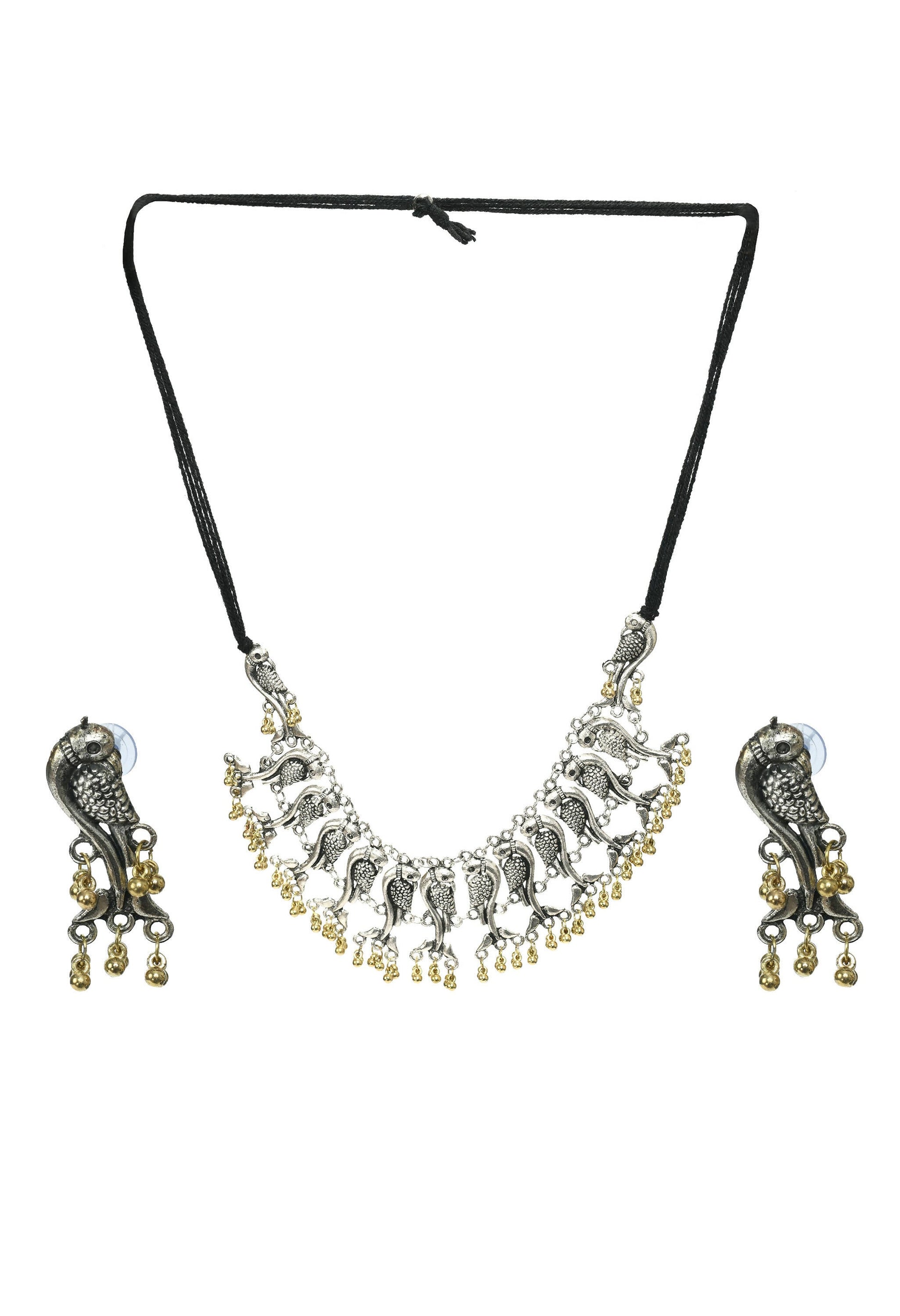 Mominos Fashion Johar Kamal Oxidised Silver-Plated Brass Finish Peacock Choker For Women (Silver/Golden) | Swadesiicart