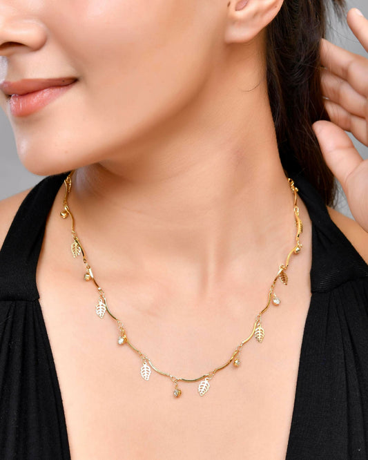 VOJ Gold-Polished Designer Chain For Women With AD Stone And Leaf | Swadesiicart