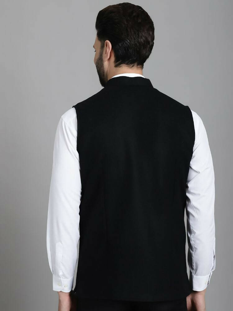Even Apparels Nehru Jacket With Welt Pockets - Black | Swadesiicart