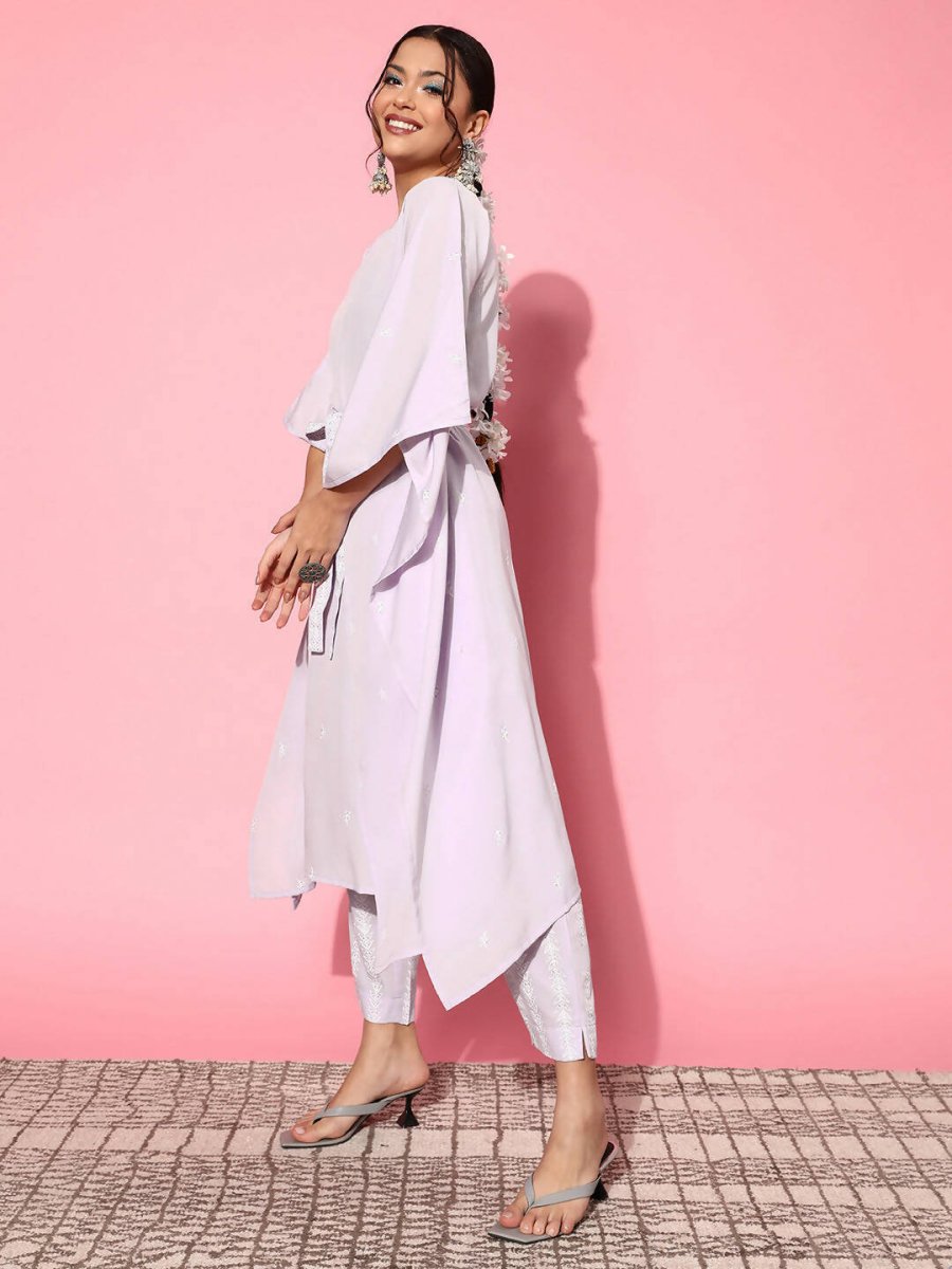 Ahalyaa Women Floral Poly Crepe Belted Detail Kurta Set | Swadesiicart